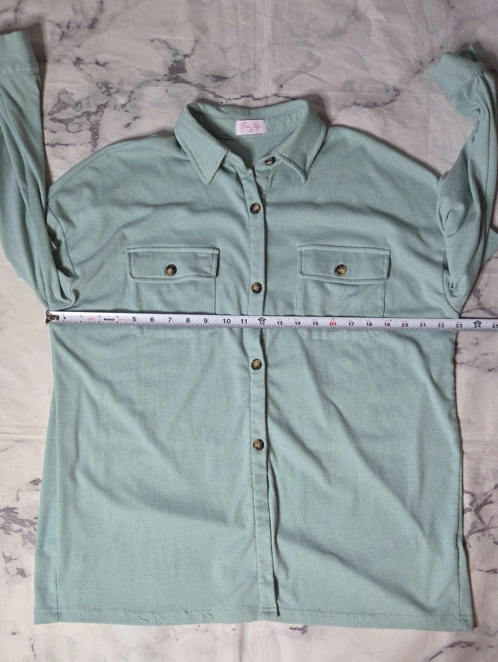 Pink Lily Mint Ribbed Button Front Top - Picture 6 of 8